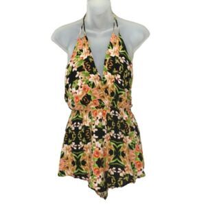 Solemio Black Floral Halter Romper Size S